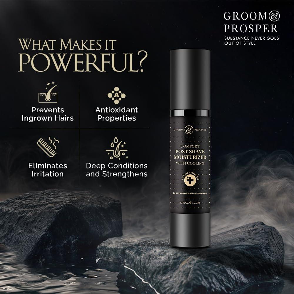 Groom & Prosper - Comfort Post-Shave Cooling Moisturizer with Hyaluronic Acid & Salicylic Acid - 1.7 Oz