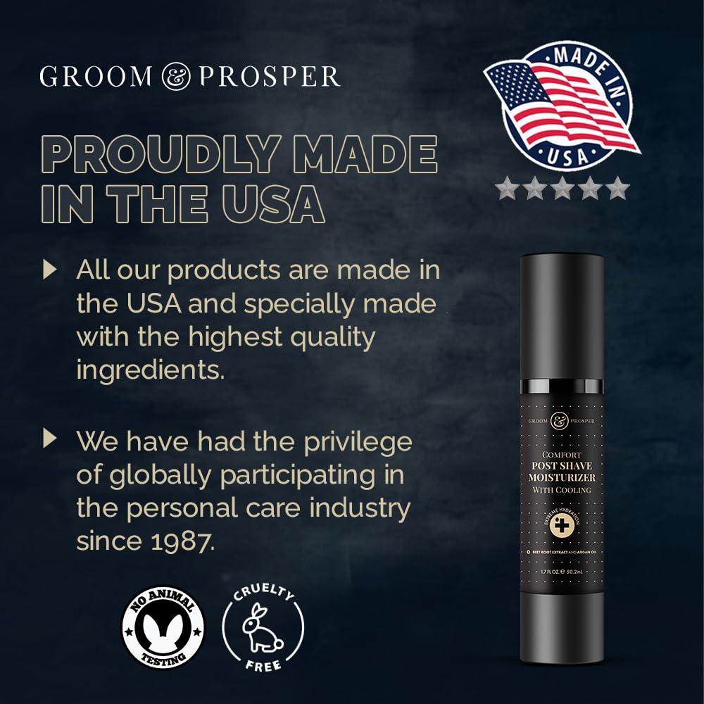 Groom & Prosper - Comfort Post-Shave Cooling Moisturizer with Hyaluronic Acid & Salicylic Acid - 1.7 Oz