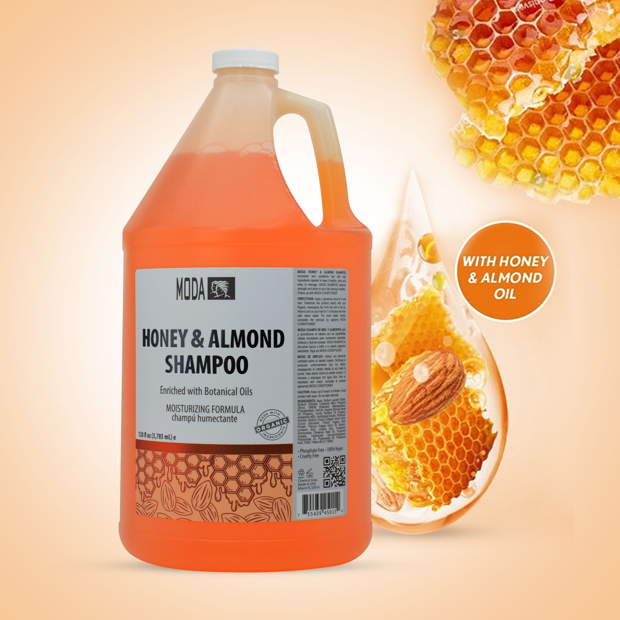 MODA - Moisturizing Shampoo for All Hair Types, Balsam and Protein, Professional - Deep Cleansing and Conditioning - Strengthens, Restores, and Adds Shine