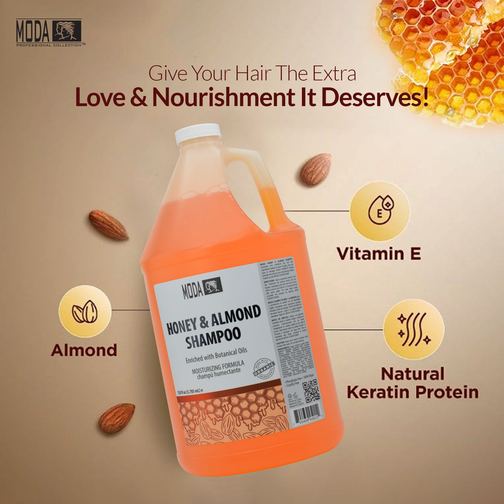 MODA - Moisturizing Shampoo for All Hair Types, Balsam and Protein, Professional - Deep Cleansing and Conditioning - Strengthens, Restores, and Adds Shine