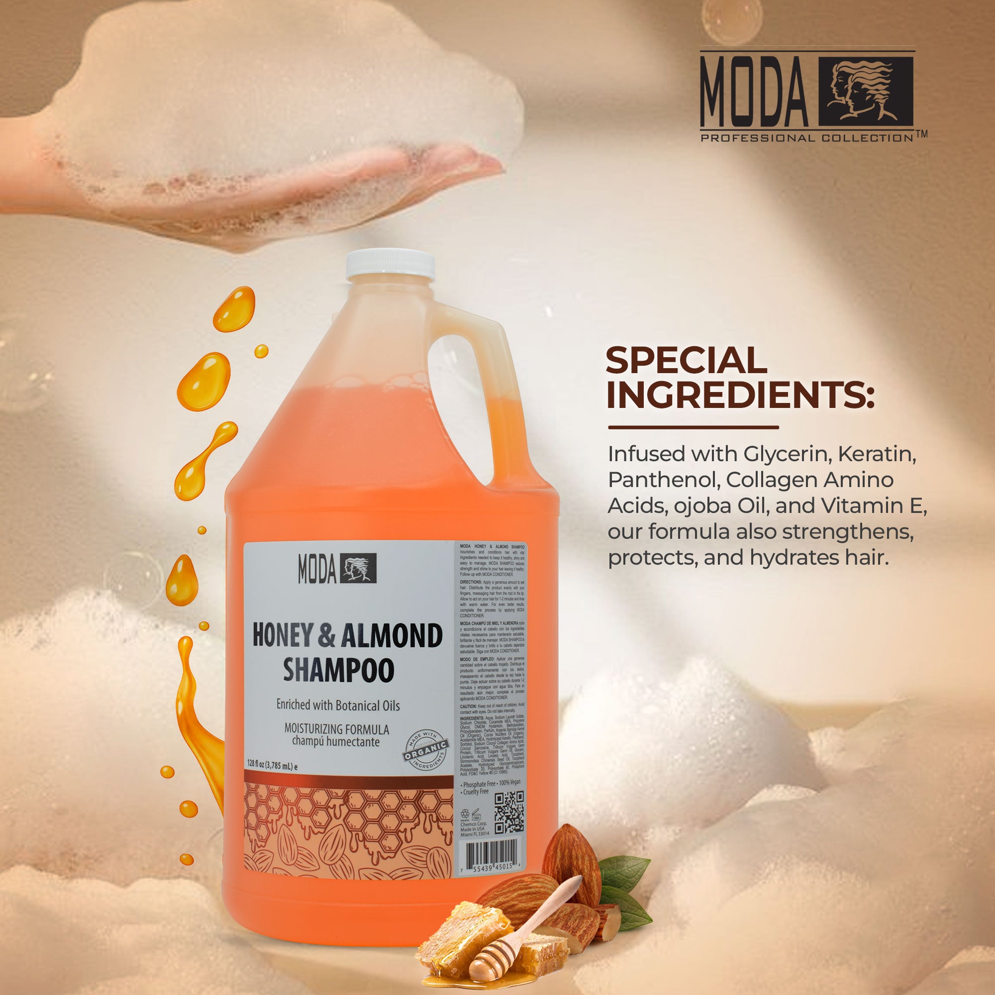MODA - Moisturizing Shampoo for All Hair Types, Balsam and Protein, Professional - Deep Cleansing and Conditioning - Strengthens, Restores, and Adds Shine