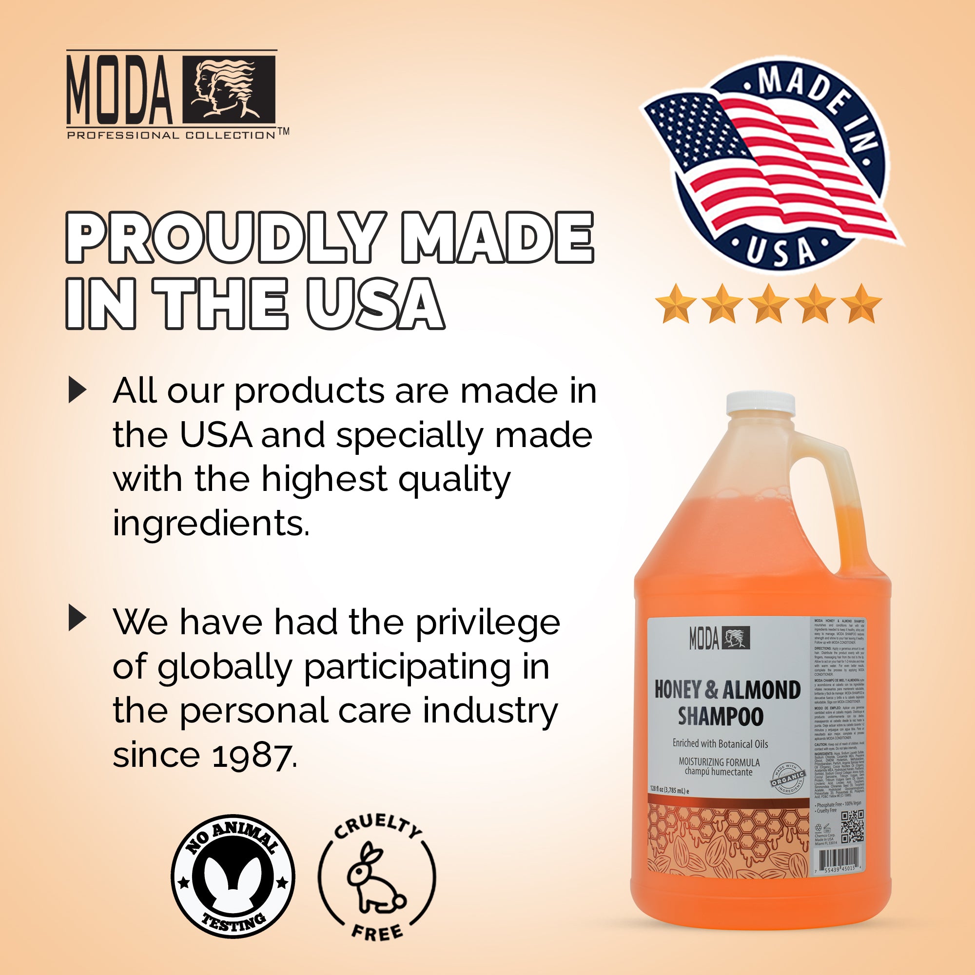 MODA - Moisturizing Shampoo for All Hair Types, Balsam and Protein, Professional - Deep Cleansing and Conditioning - Strengthens, Restores, and Adds Shine