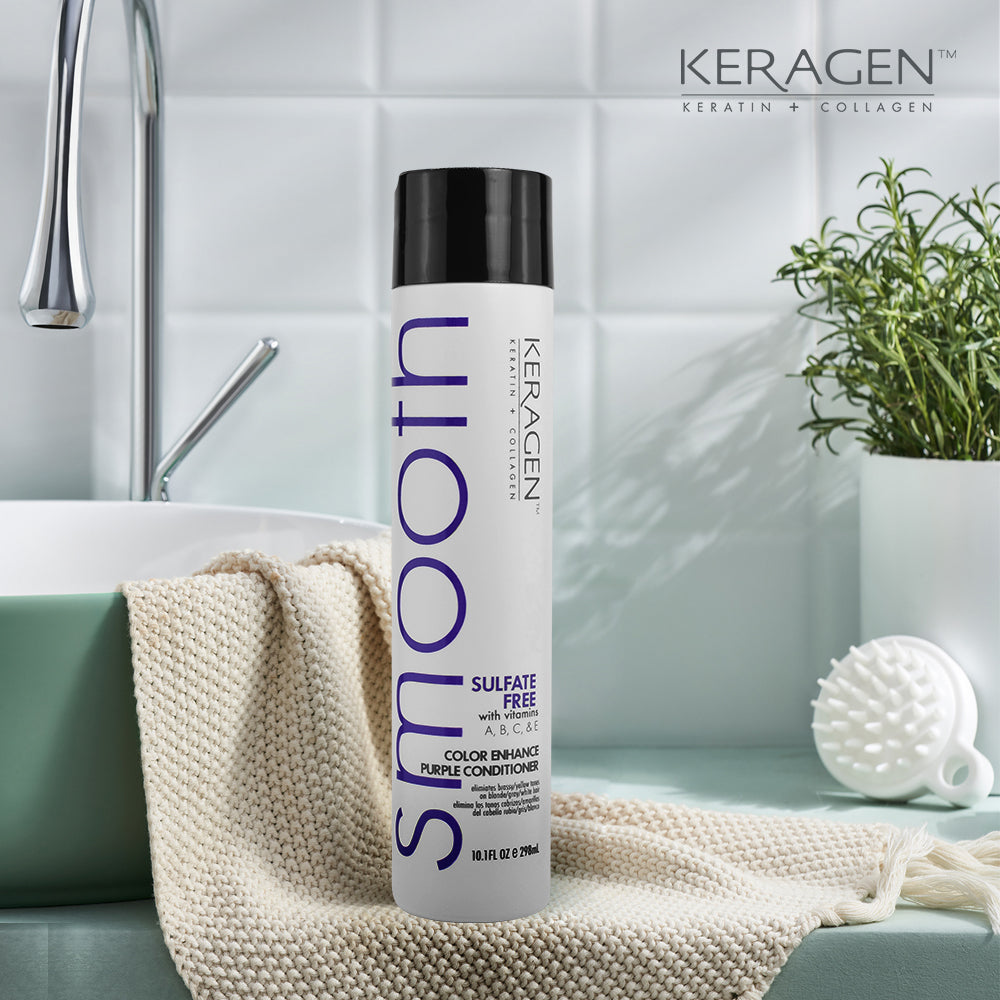 KERAGEN Sulfate-Free Color Enhance Purple Conditioner – Neutralizes Yellow Tones for Blonde & Silver Hair, with Keratin, Panthenol, Vitamins, Collagen & Jojoba Oil - Beauty Market Online