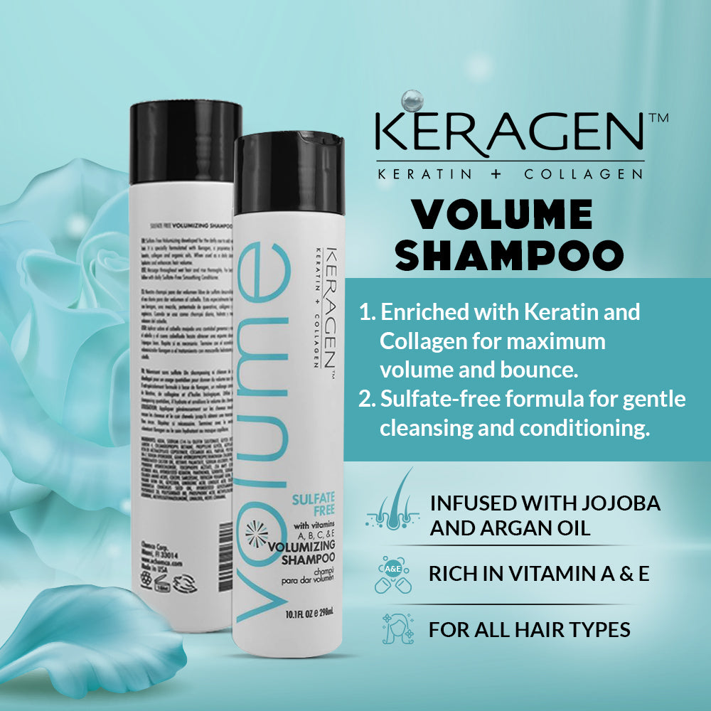 KERAGEN Volumizing Shampoo for Fine Hair, Sulfate-Free, Infused with Keratin, Collagen, and Organic Oils for Thickness and Shine - Beauty Market Online