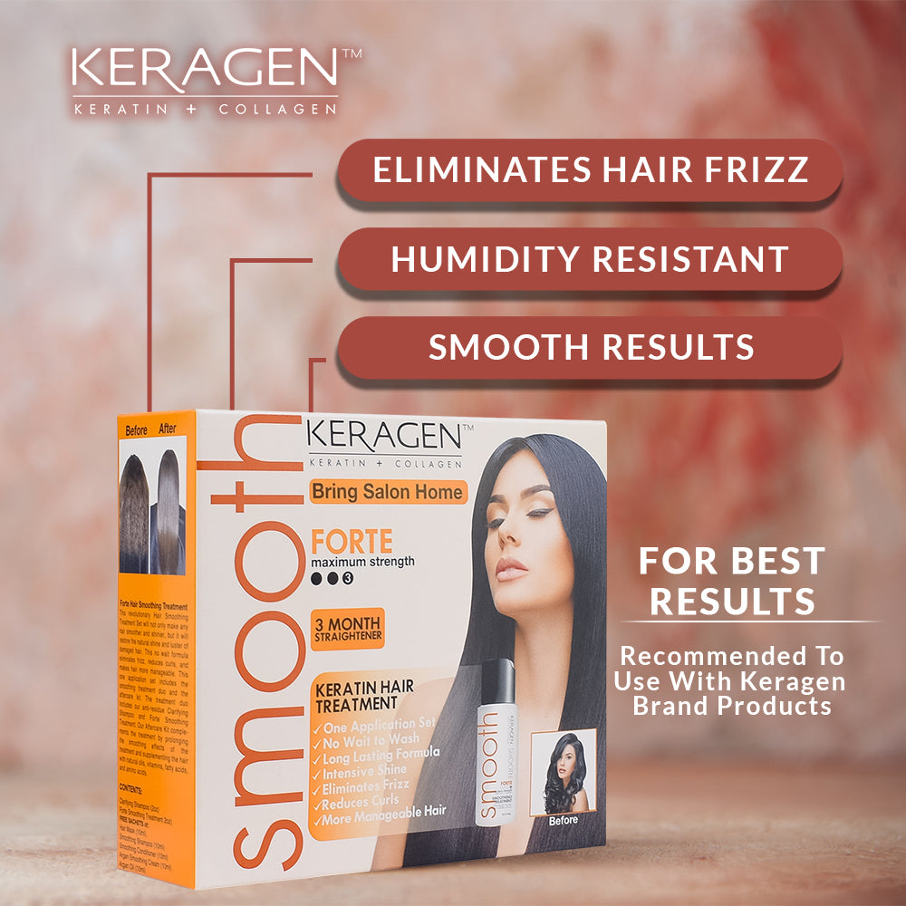 KERAGEN Brazilian Keratin Smoothing Treatment, Blowout Straightening System for Dry & Damaged Hair – Forte, Sulfate-Free – Eliminates Curls & Frizz, Medium to Coarse Hair - Beauty Market Online