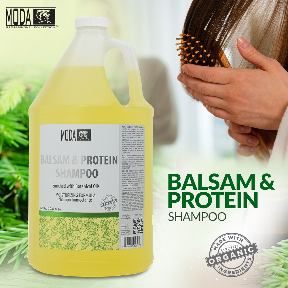 MODA - Moisturizing Shampoo for All Hair Types, Balsam and Protein, Professional - Deep Cleansing and Conditioning - Strengthens, Restores, and Adds Shine - Beauty Market Online