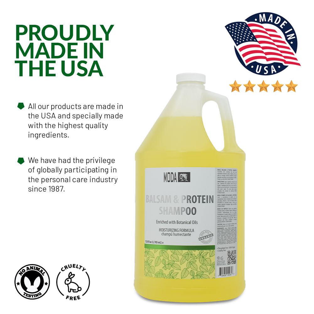MODA - Moisturizing Shampoo for All Hair Types, Balsam and Protein, Professional - Deep Cleansing and Conditioning - Strengthens, Restores, and Adds Shine - Beauty Market Online