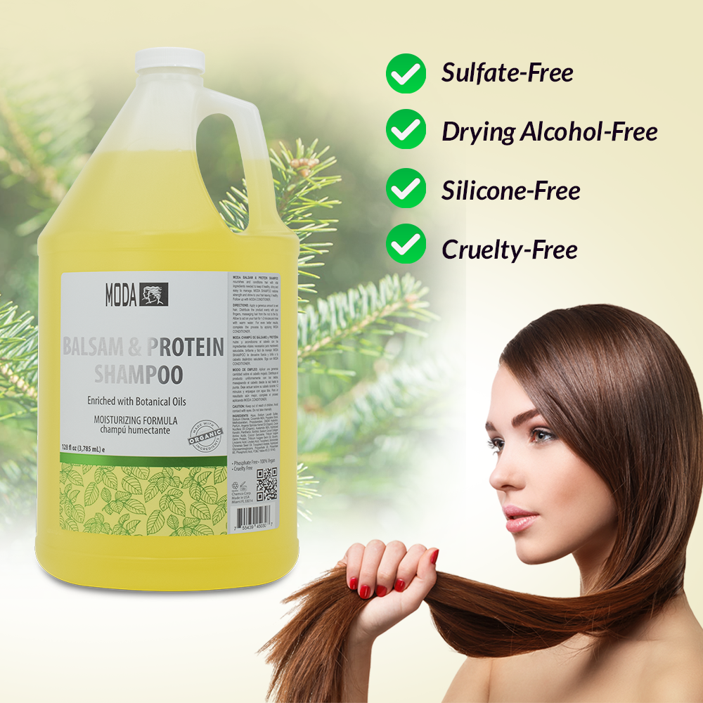 MODA - Moisturizing Shampoo for All Hair Types, Balsam and Protein, Professional - Deep Cleansing and Conditioning - Strengthens, Restores, and Adds Shine - Beauty Market Online