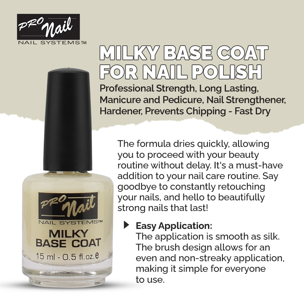 PRO NAIL Milky Base Coat - Professional Strength Nail Polish Hardener - Prevents Chipping - Fast Dry - Beauty Market Online