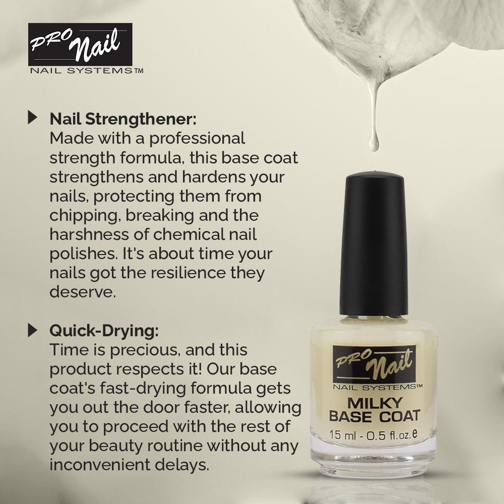 PRO NAIL Milky Base Coat - Professional Strength Nail Polish Hardener - Prevents Chipping - Fast Dry - Beauty Market Online