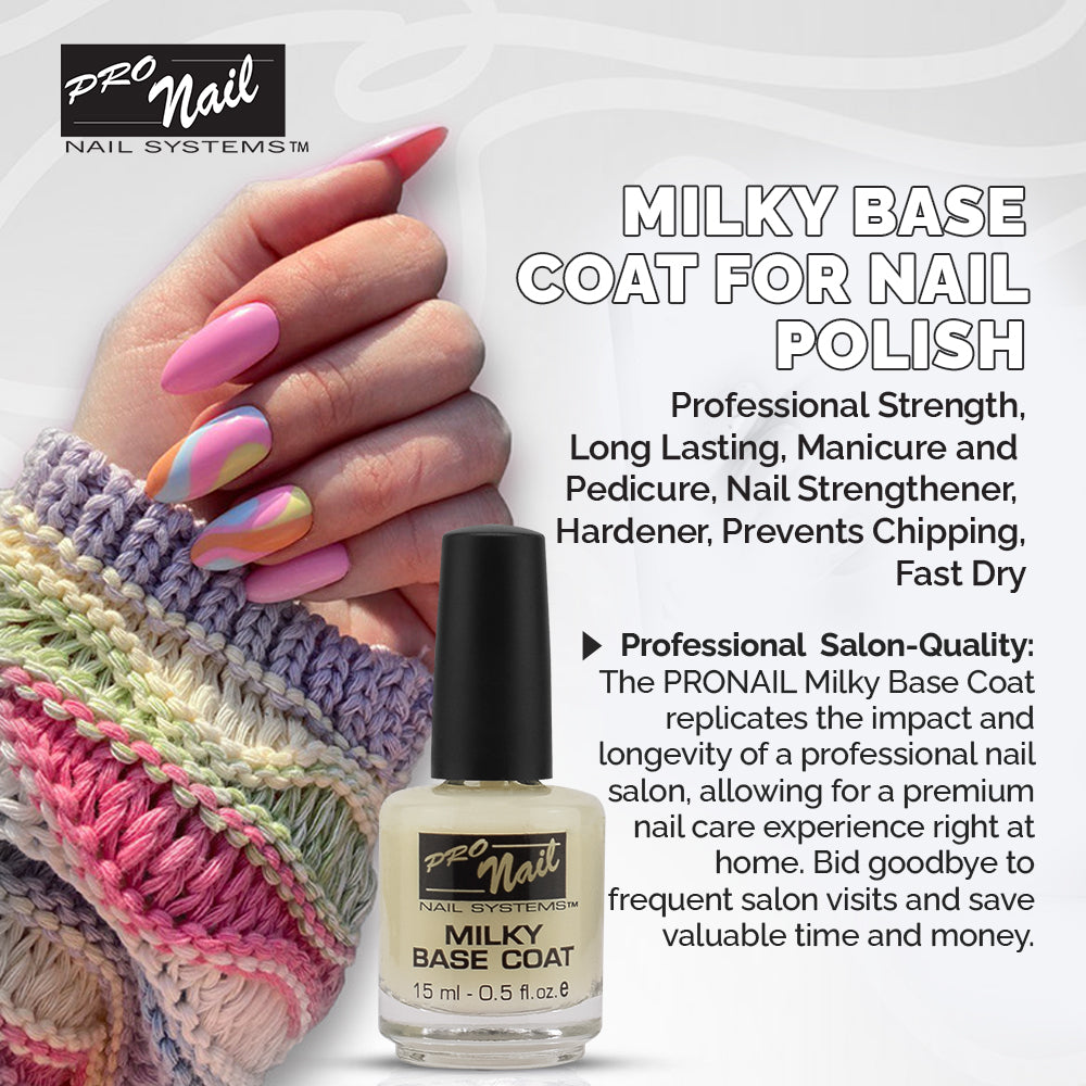 PRO NAIL Milky Base Coat - Professional Strength Nail Polish Hardener - Prevents Chipping - Fast Dry - Beauty Market Online