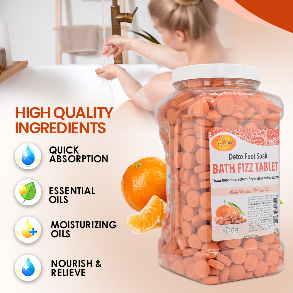 SPA REDI Bath Fizz Tablets - Mandarin Scented - Refreshing Soak for Luxurious Baths - 950 Tablets - 128oz