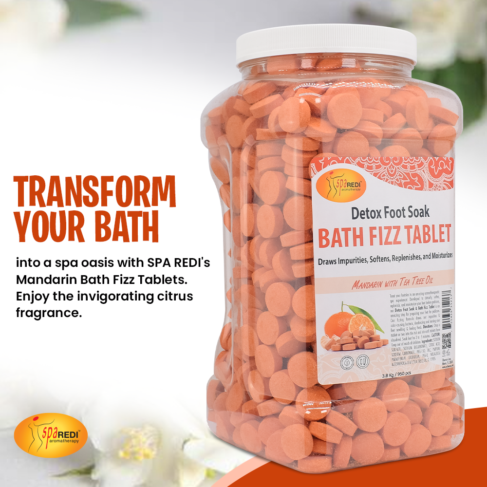 SPA REDI Bath Fizz Tablets - Mandarin Scented - Refreshing Soak for Luxurious Baths - 950 Tablets - 128oz