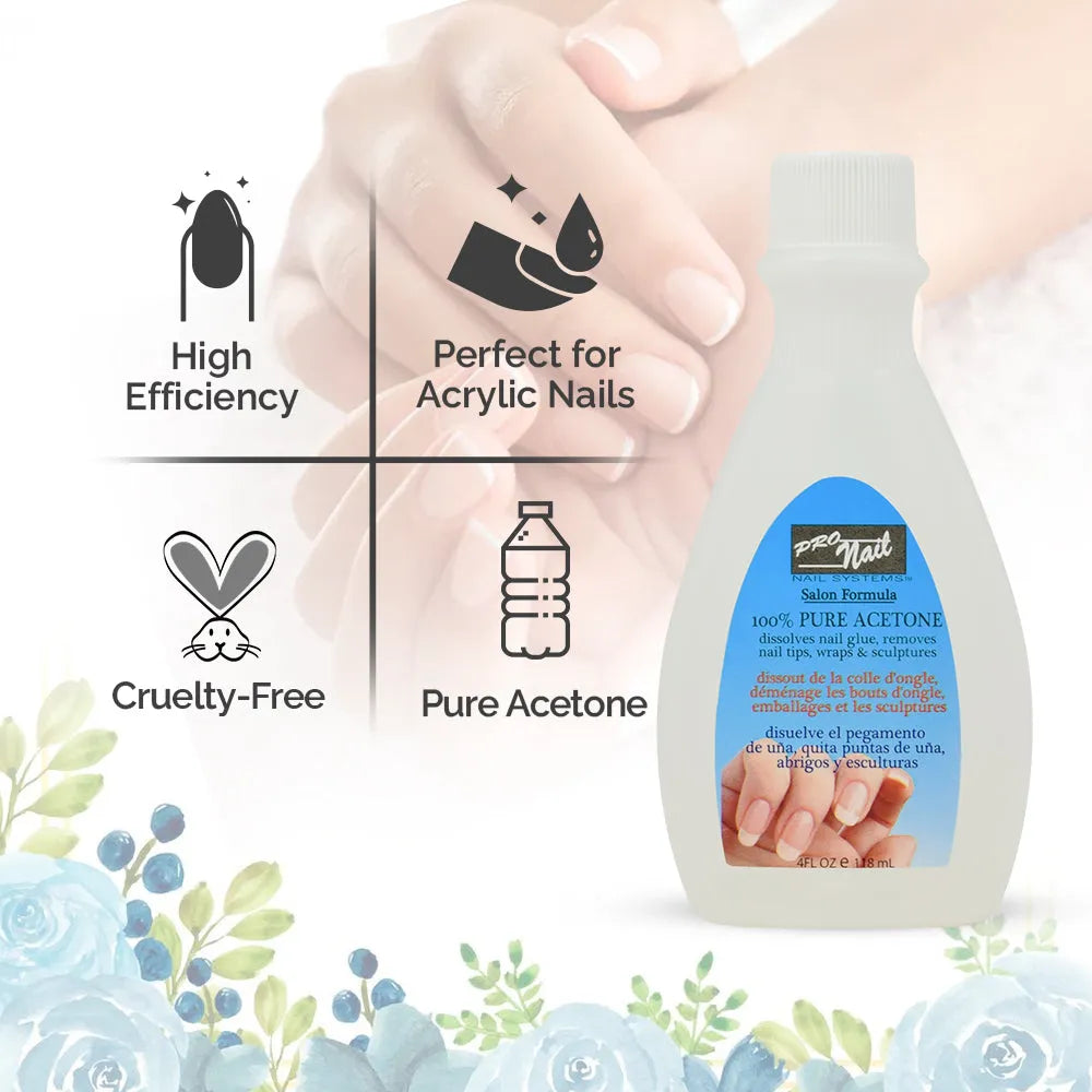PRO NAIL Pure Acetone - Powerful Nail Polish Remover - 4 Oz