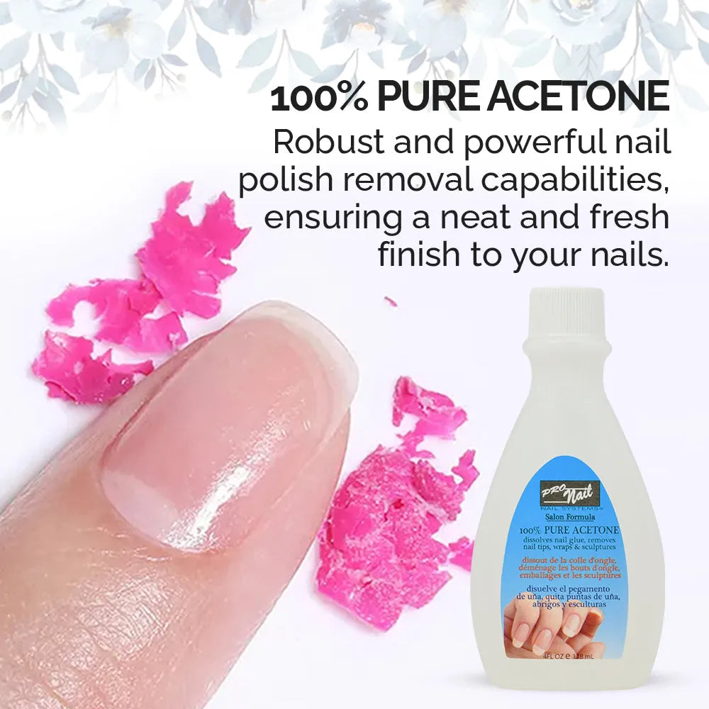 PRO NAIL Pure Acetone - Powerful Nail Polish Remover - 4 Oz
