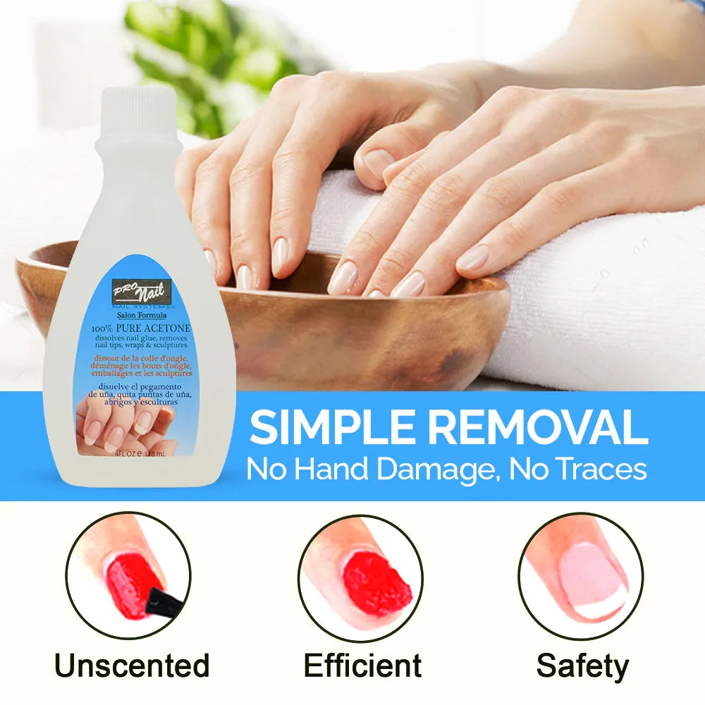 PRO NAIL Pure Acetone - Powerful Nail Polish Remover - 4 Oz