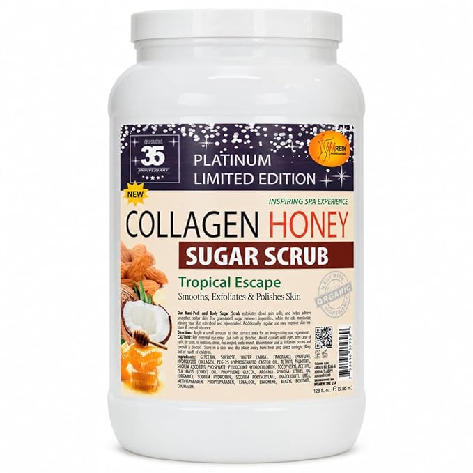 SPA REDI Citrus Crush Body Sugar Scrub – Granulated Sucrose Exfoliant with Hydrolyzed Collagen, Argan Oil &amp; Honey | Salon Backbar &amp; At-Home Use | Made in USA | 1 Gallon