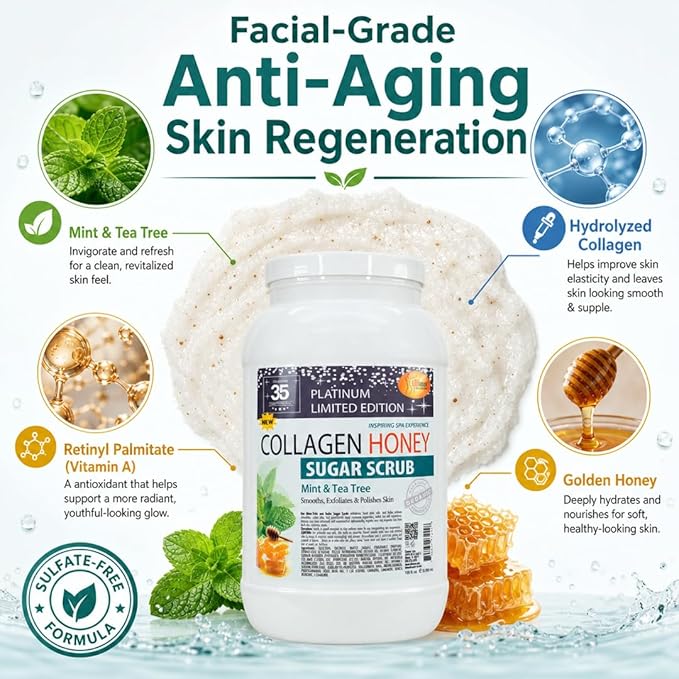 SPA REDI Citrus Crush Body Sugar Scrub – Granulated Sucrose Exfoliant with Hydrolyzed Collagen, Argan Oil &amp; Honey | Salon Backbar &amp; At-Home Use | Made in USA | 1 Gallon