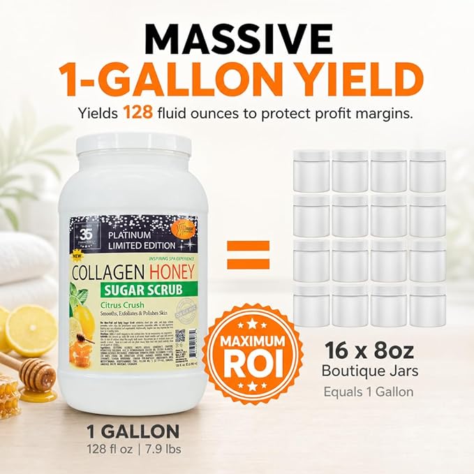 SPA REDI Citrus Crush Body Sugar Scrub – Granulated Sucrose Exfoliant with Hydrolyzed Collagen, Argan Oil &amp; Honey | Salon Backbar &amp; At-Home Use | Made in USA | 1 Gallon