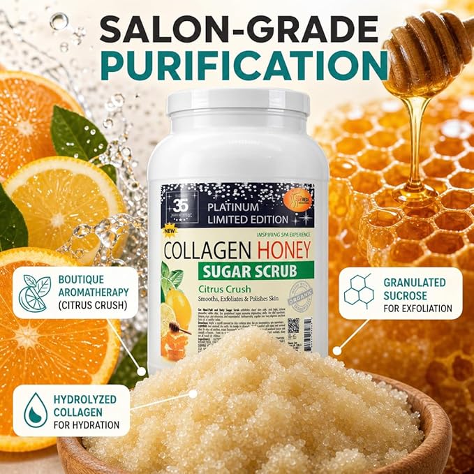 SPA REDI Citrus Crush Body Sugar Scrub – Granulated Sucrose Exfoliant with Hydrolyzed Collagen, Argan Oil &amp; Honey | Salon Backbar &amp; At-Home Use | Made in USA | 1 Gallon