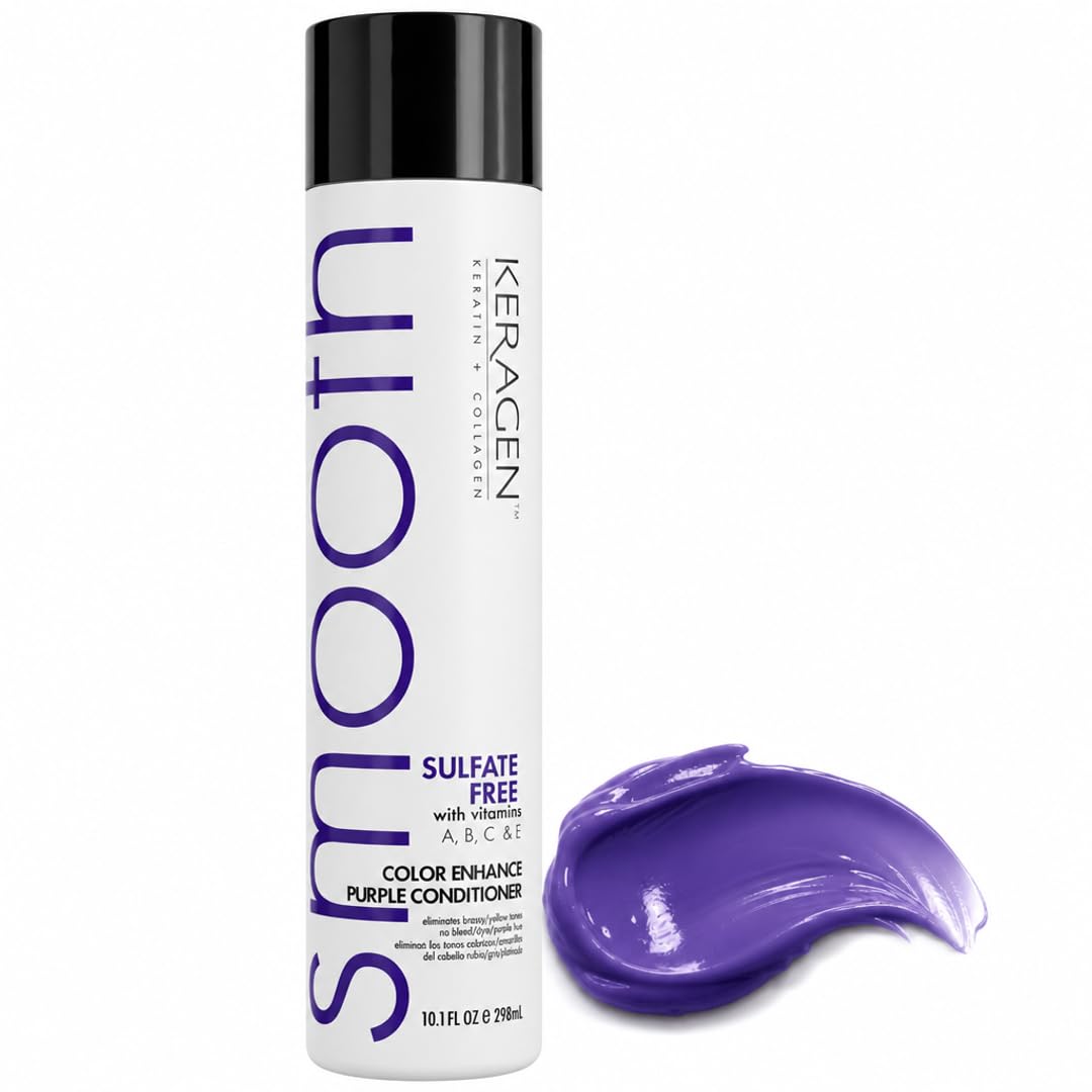 KERAGEN Sulfate-Free Color Enhance Purple Conditioner – Neutralizes Yellow Tones for Blonde &amp; Silver Hair, with Keratin, Panthenol, Vitamins, Collagen &amp; Jojoba Oil - Beauty Market Online