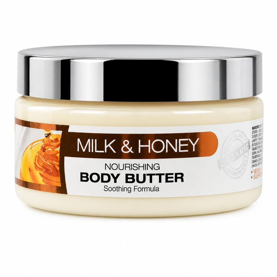 ORIGEM Milk & Honey Body Butter – Intense Hydration & Skin Renewal – Shea & Cocoa Butter Infused Moisturizer with Vitamin E – Ultra-Nourishing, Non-Greasy Body Cream