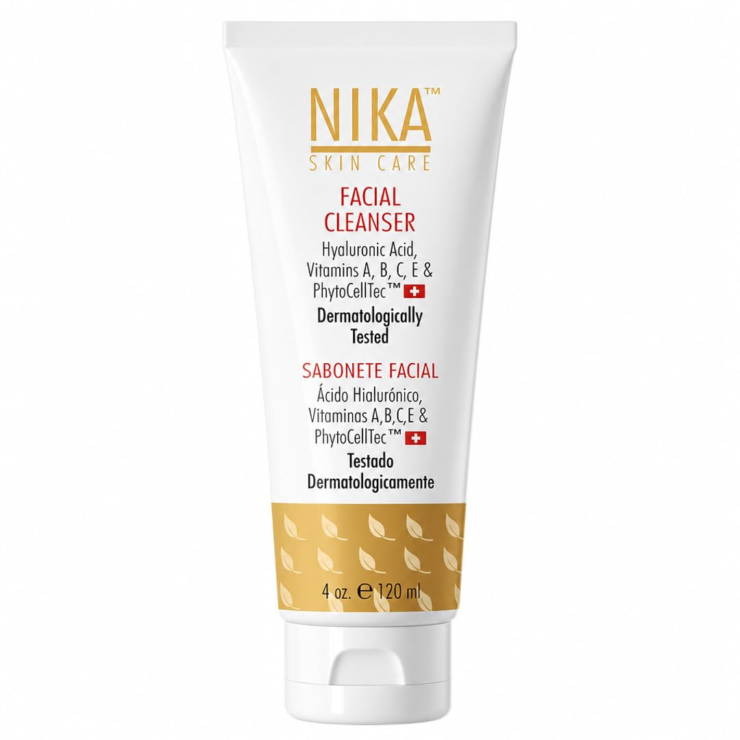 NIKA SKIN CARE - Facial Cleanser with Hyaluronic Acid, Vitamins A, B & E, Retinol, Aloe Vera & Swiss Apple Stem Cells - Day & Night Hydration