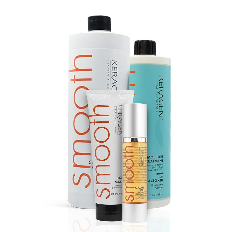 KERAGEN Brazilian Keratin Treatment Kit - Formaldehyde-Free Smoothing System with Argan Oil