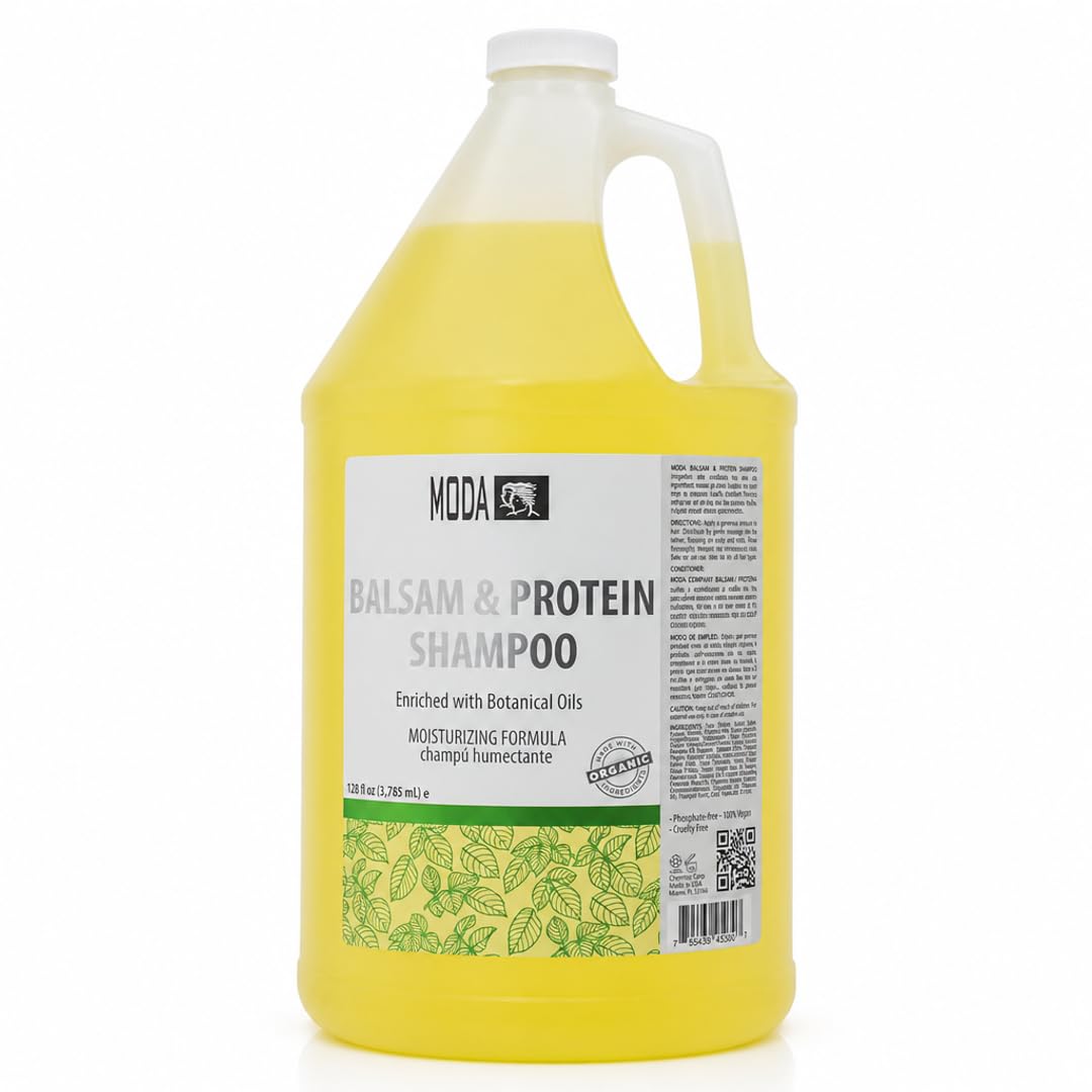 MODA - Moisturizing Shampoo for All Hair Types, Balsam and Protein, Professional - Deep Cleansing and Conditioning - Strengthens, Restores, and Adds Shine