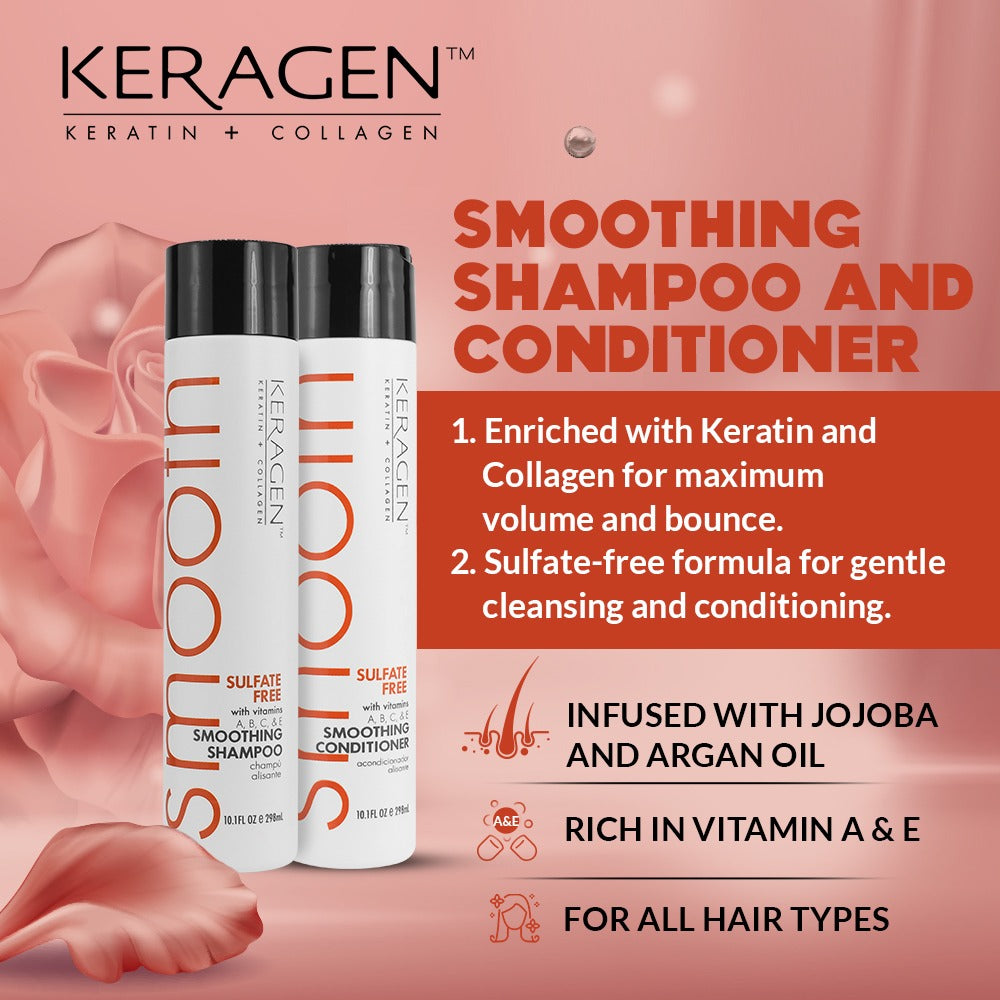 Keragen - Smoothing Shampoo and Conditioner Set with Keratin and Collagen