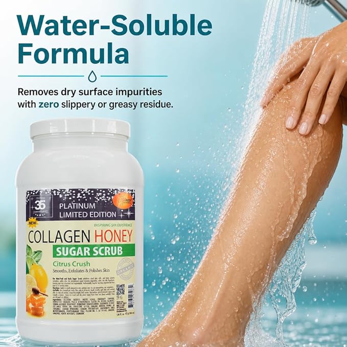 SPA REDI Citrus Crush Body Sugar Scrub – Granulated Sucrose Exfoliant with Hydrolyzed Collagen, Argan Oil &amp; Honey | Salon Backbar &amp; At-Home Use | Made in USA | 1 Gallon