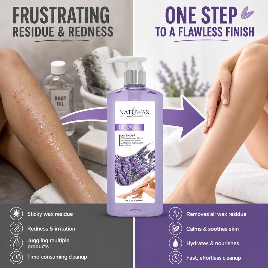 Natuwax Post-Wax Oil with Lavender - Soothes &amp; Hydrates Skin After Waxing