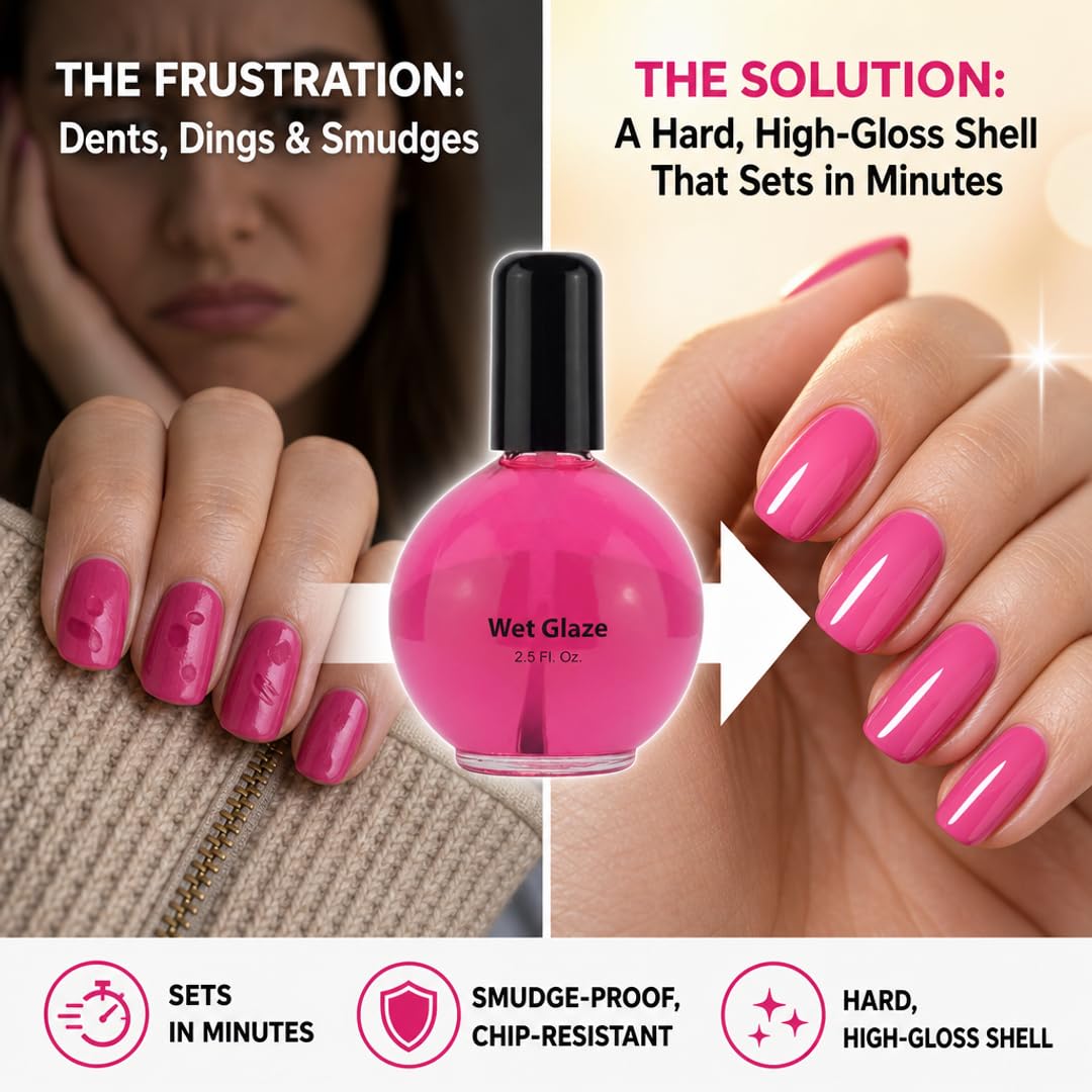 PRO NAIL Wet Glaze - Clear Quick Top Coat for Professional Shine &amp; Fast Drying
