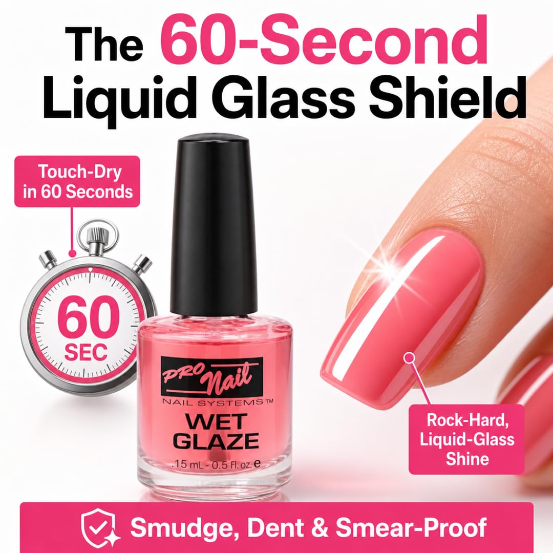 PRO NAIL Wet Glaze - Clear Quick Top Coat for Professional Shine &amp; Fast Drying