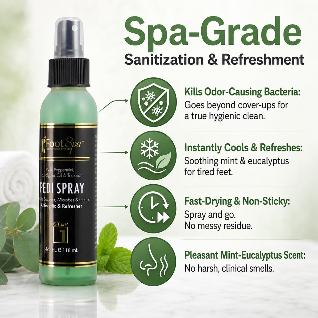 Pedi Spray Antiseptic - Mint &amp; Eucalyptus - Refreshing Foot Care Spray for Clean &amp; Revitalized Feet