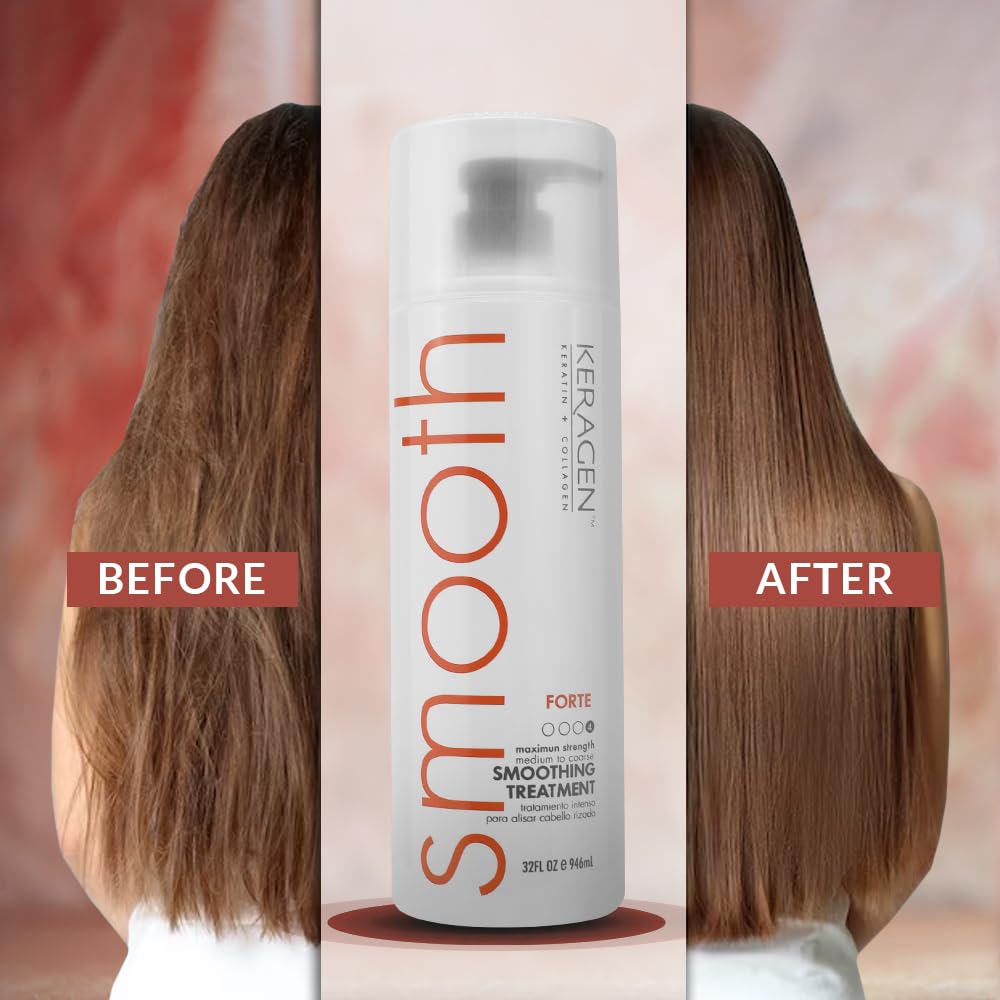 KERAGEN Brazilian Keratin Smoothing Treatment, Blowout Straightening System for Dry &amp; Damaged Hair – Forte, Sulfate-Free – Eliminates Curls &amp; Frizz, Medium to Coarse Hair - Beauty Market Online