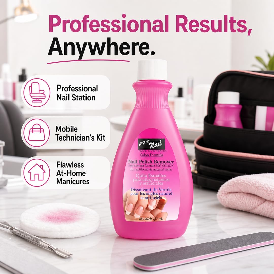PRO NAIL - Non-Acetone Nail Polish Remover - Professional Strength, Gentle on Nails, Maximum Effectiveness