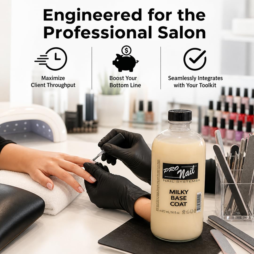 PRO NAIL Milky Base Coat - Professional Strength Nail Polish Hardener - Prevents Chipping - Fast Dry