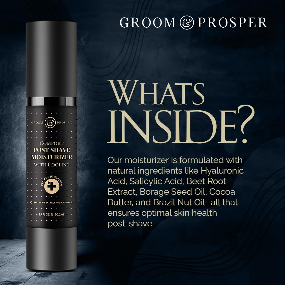 Groom &amp; Prosper - Comfort Post-Shave Cooling Moisturizer with Hyaluronic Acid &amp; Salicylic Acid - 1.7 Oz