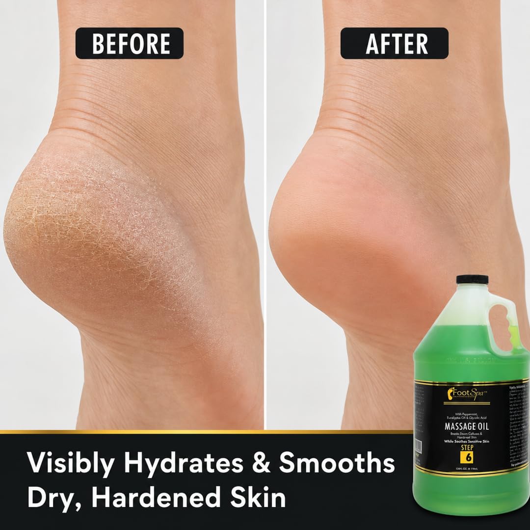 Foot Spa Massage Oil – Professional Massage Therapy with Tea Tree, Peppermint &amp; Eucalyptus – Deeply Hydrating for Full Body, Manicure &amp; Pedicure – Soothes Sore Muscles &amp; Repairs Dry Skin