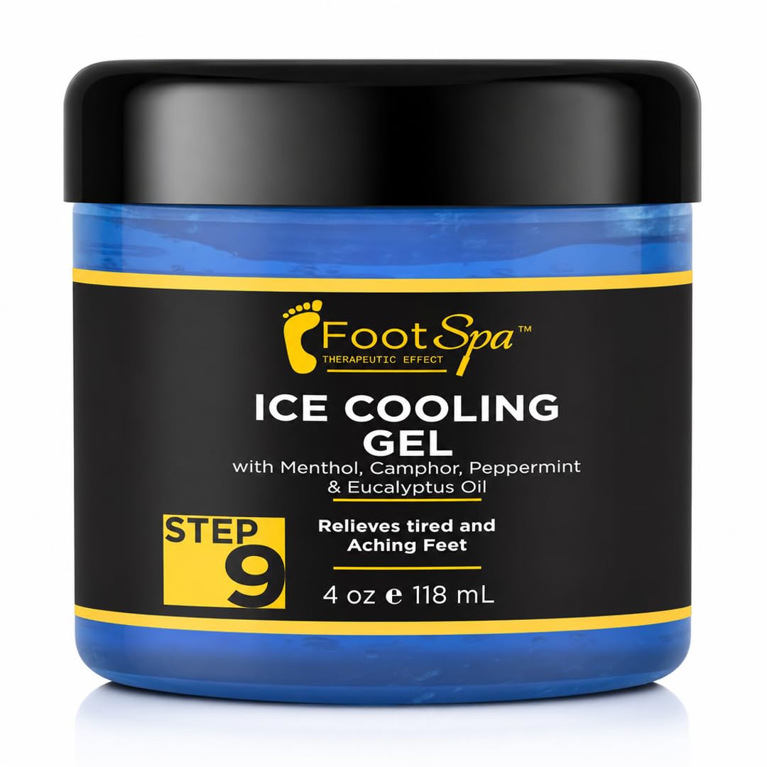 Foot Spa Massage Cooling Gel – Professional Strength Ice Cooling Therapy for Pedicure & Foot Care – Infused with Menthol, Camphor, Peppermint & Eucalyptus Oil for Soothing Relief & Refreshing Hydration