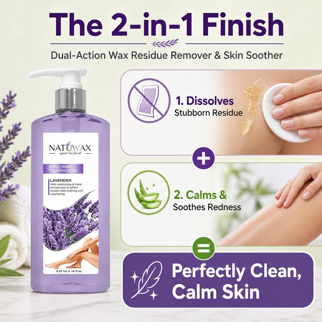 Natuwax Post-Wax Oil with Lavender - Soothes &amp; Hydrates Skin After Waxing