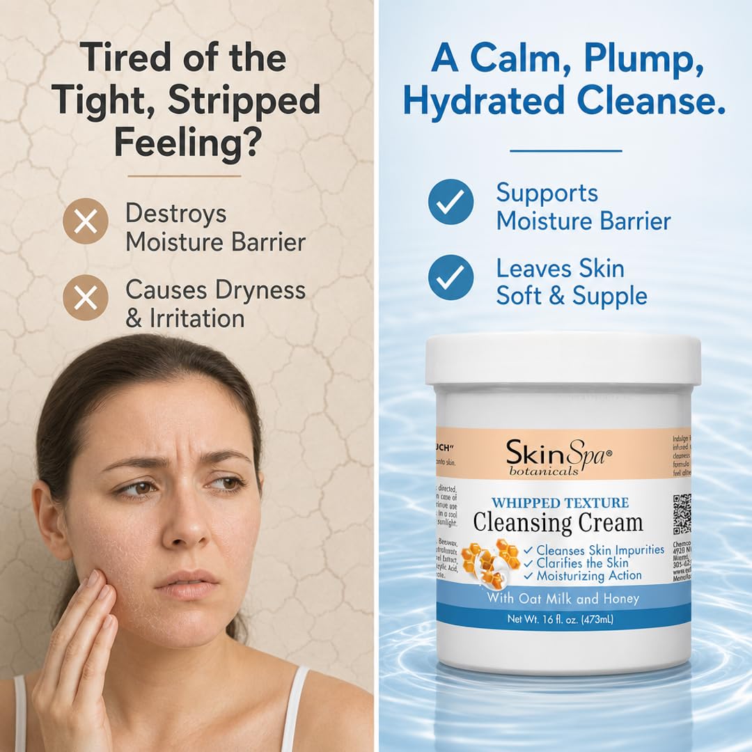 Skin Spa Triple Whipped Cleansing Cream 16 Oz – Salon-Quality, Rich Whipped Formula to Cleanse &amp; Hydrate - Ultra-Light Whipped Texture for All Skin Types