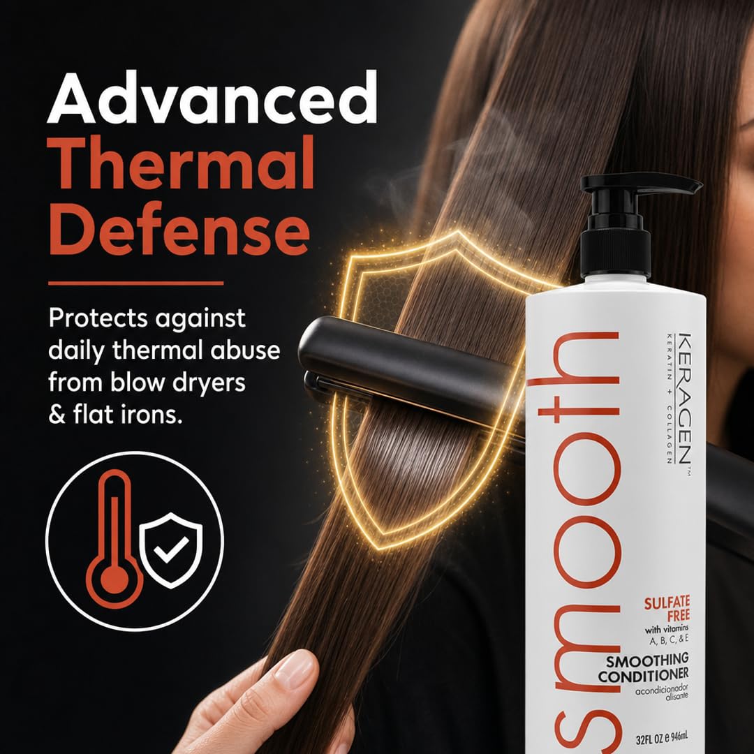 KERAGEN Smoothing Shampoo &amp; Conditioner - Keratin &amp; Collagen Infused Frizz Control System