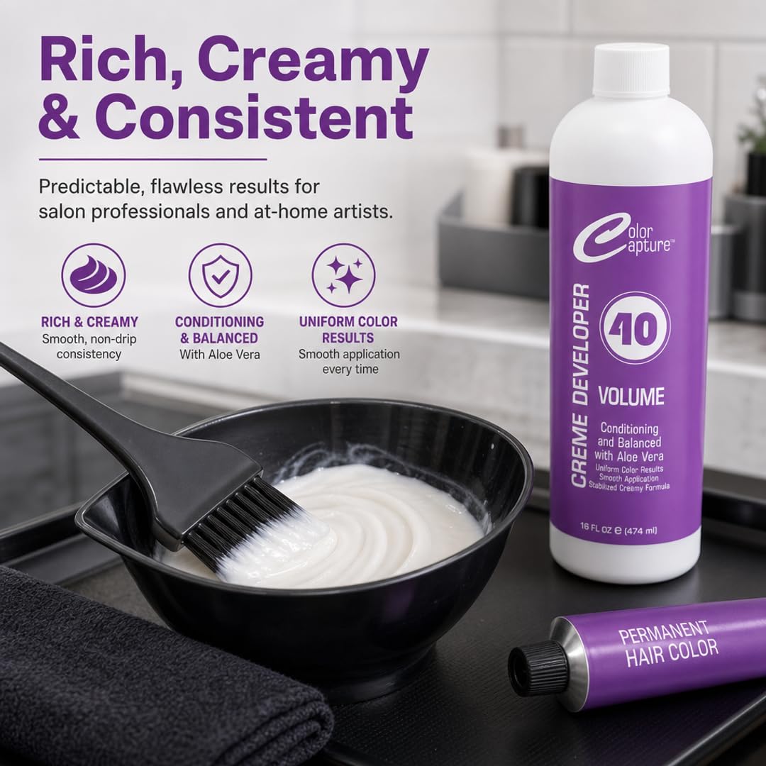 COLOR CAPTURE - Cream Developer, Hair Color Enhancer - Provides Consistent, Vibrant Results for Professional Coloring