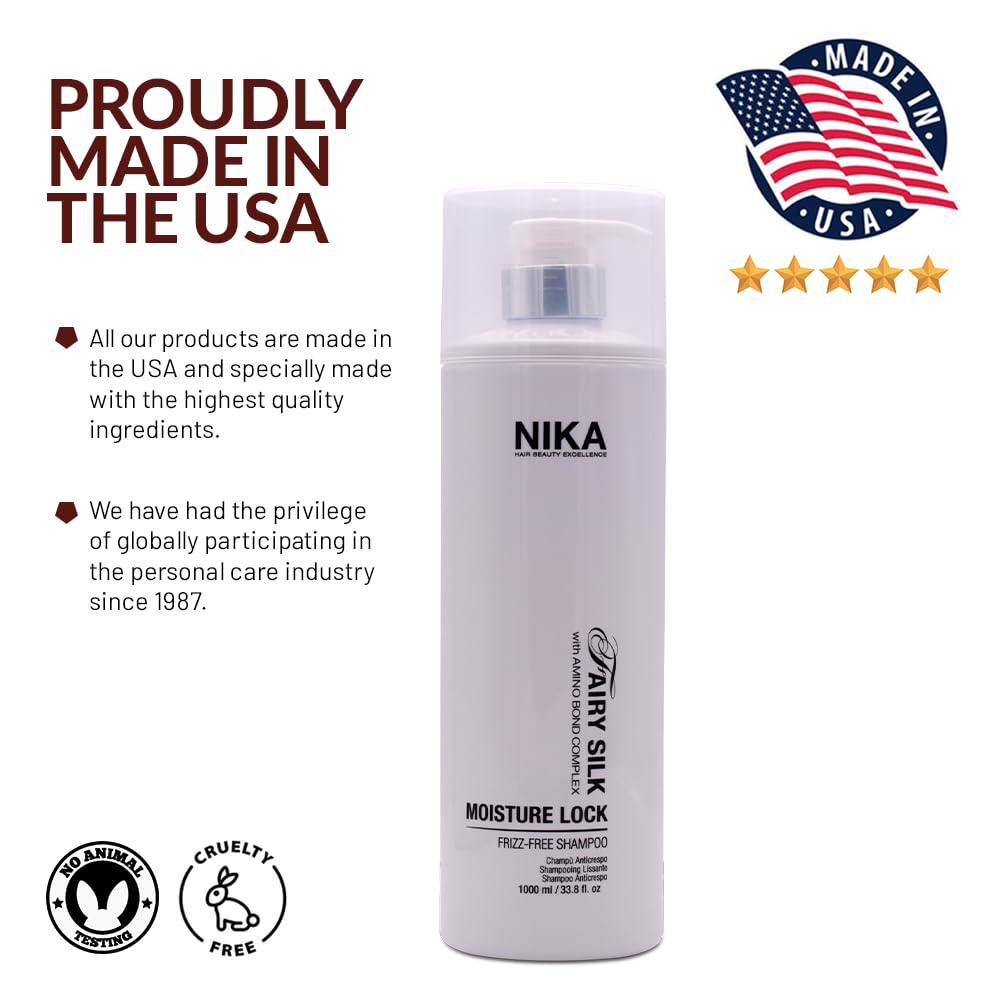 NIKA Fairy Silk - Moisture Lock Frizz-Free Shampoo - Smooth, Hydrate &amp; Shine - 33.8oz
