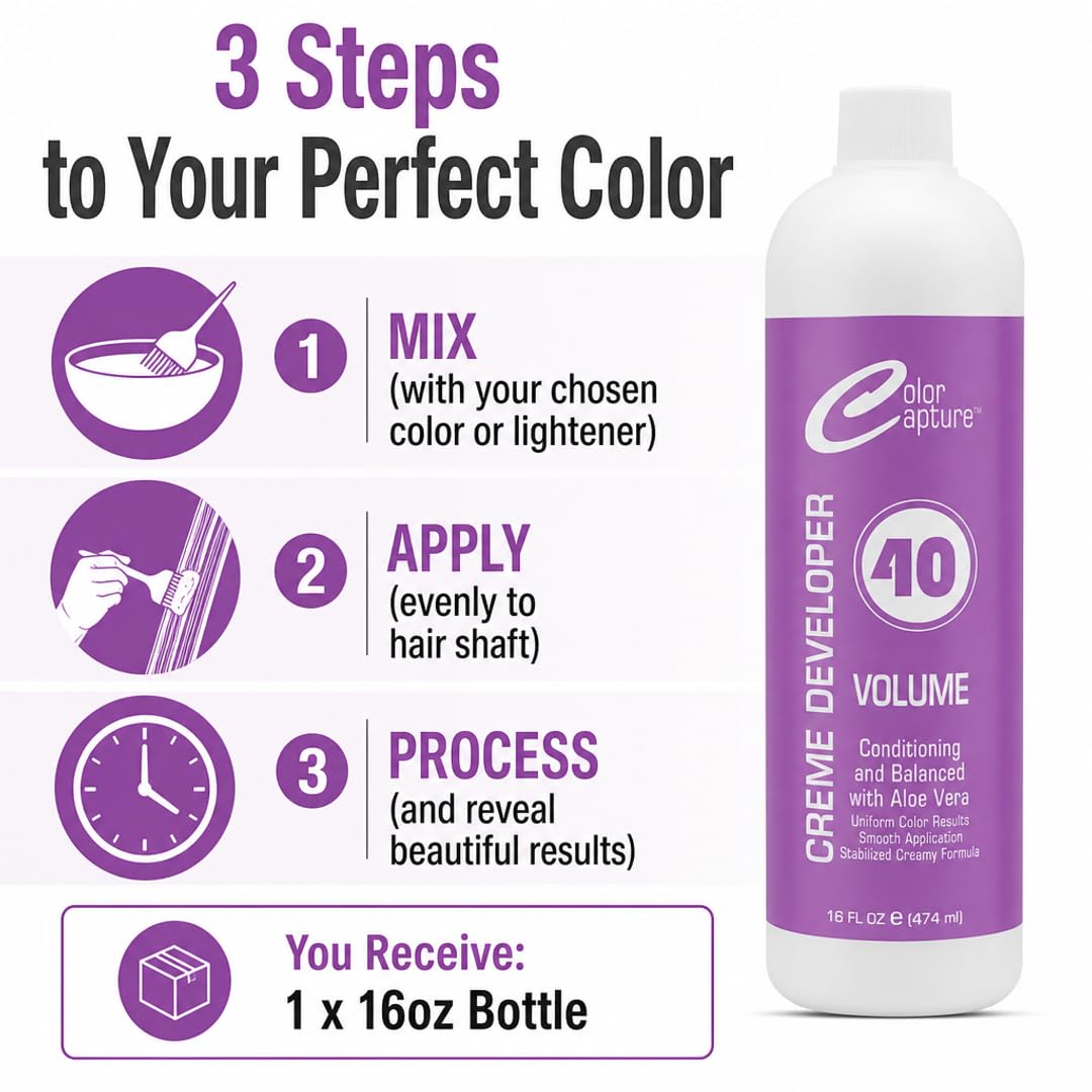 COLOR CAPTURE - Cream Developer, Hair Color Enhancer - Provides Consistent, Vibrant Results for Professional Coloring