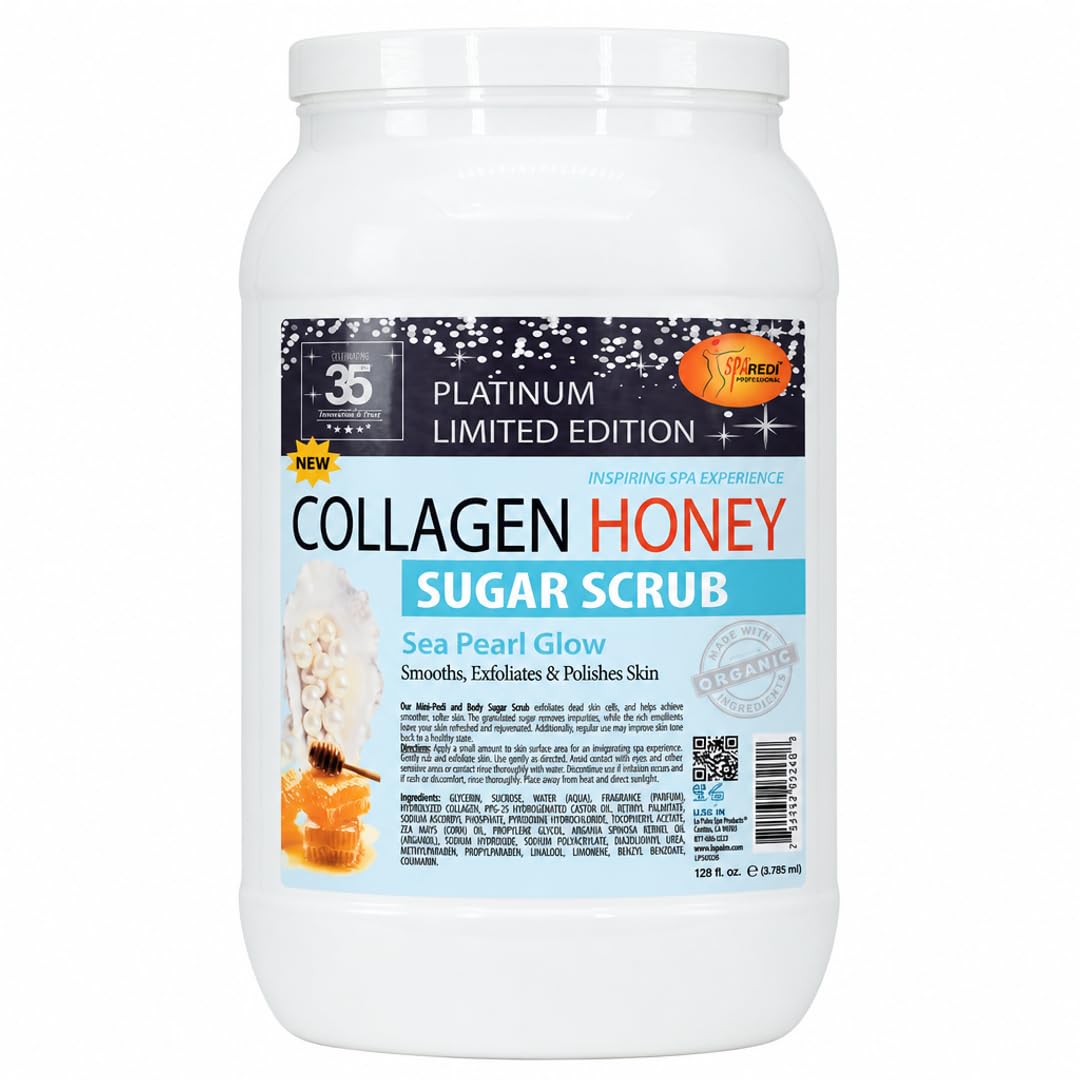 SPA REDI Citrus Crush Body Sugar Scrub – Granulated Sucrose Exfoliant with Hydrolyzed Collagen, Argan Oil &amp; Honey | Salon Backbar &amp; At-Home Use | Made in USA | 1 Gallon