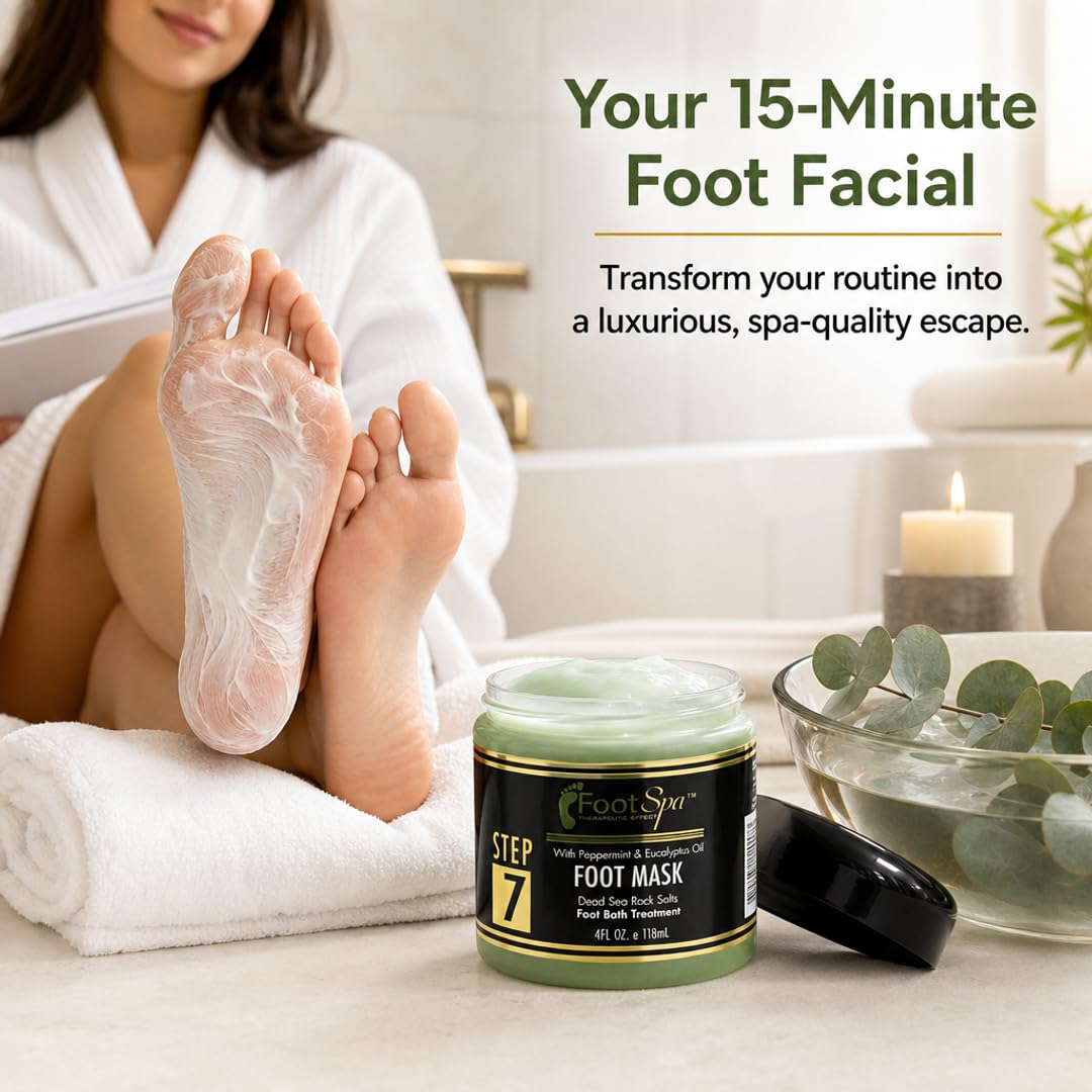 Foot Spa Cream Mask with Peppermint &amp; Eucalyptus Oil – Hydrating Pedicure &amp; Massage Treatment for Tired Feet &amp; Body – Infused with Hyaluronic Acid, Amino Acids &amp; Panthenol