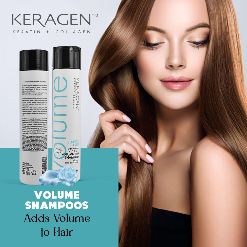 KERAGEN Volumizing Shampoo &amp; Conditioner Duo - For Fine Hair with Keratin &amp; Collagen